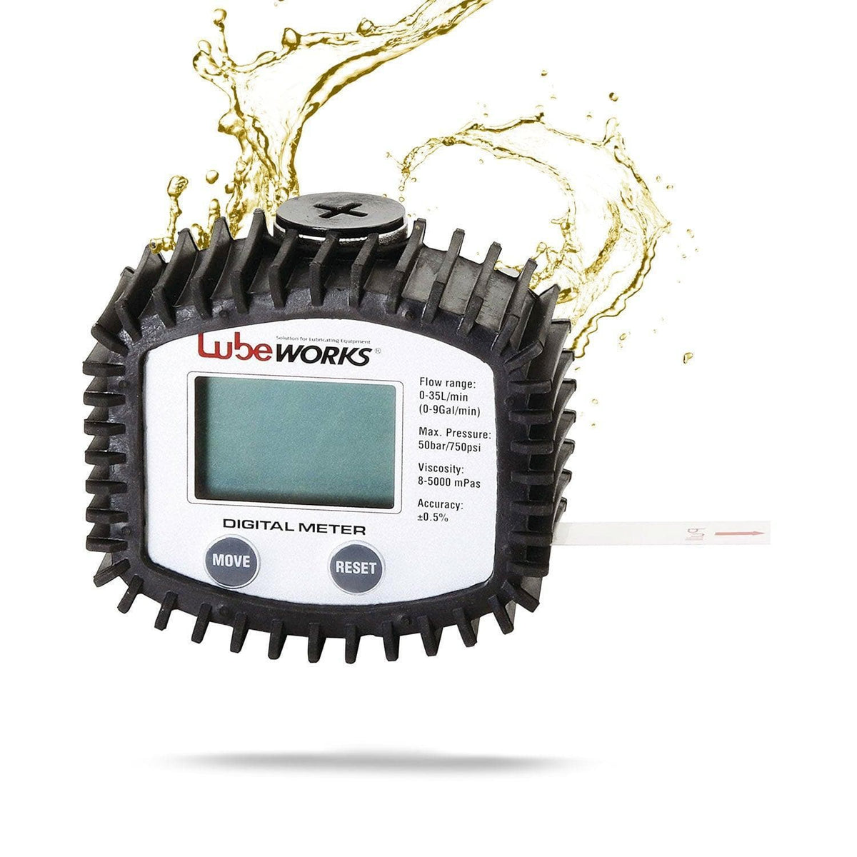 Lubeworks Digital Oil Flow Meter - 1/2" NPT Inlet, +/- 0.5% Accuracy Oil Flow Meter