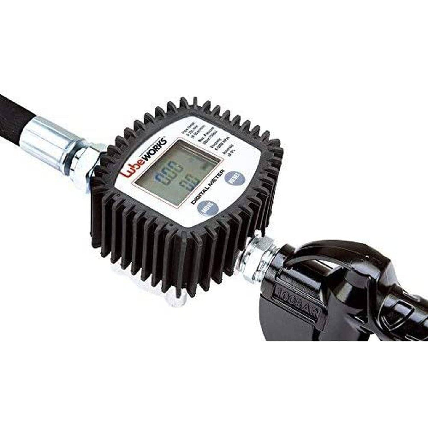 Lubeworks Digital Oil Gun - 10GPM, 1/2" NPT Inlet, Flexible Nozzle & Locking Trigger Oil Gun