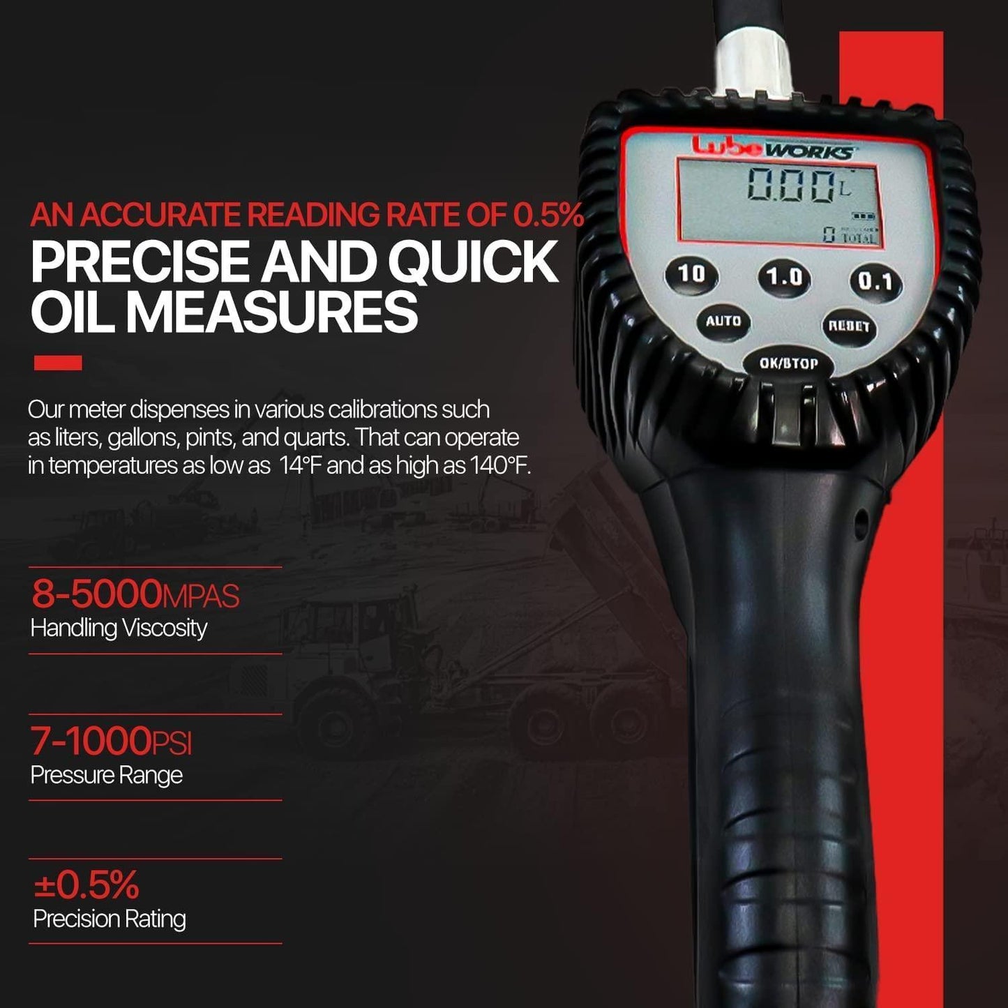 Lubeworks Oil Gun - 10GPM, 1/2" NPT Inlet, Flexible Nozzle & Locking Trigger Oil Gun