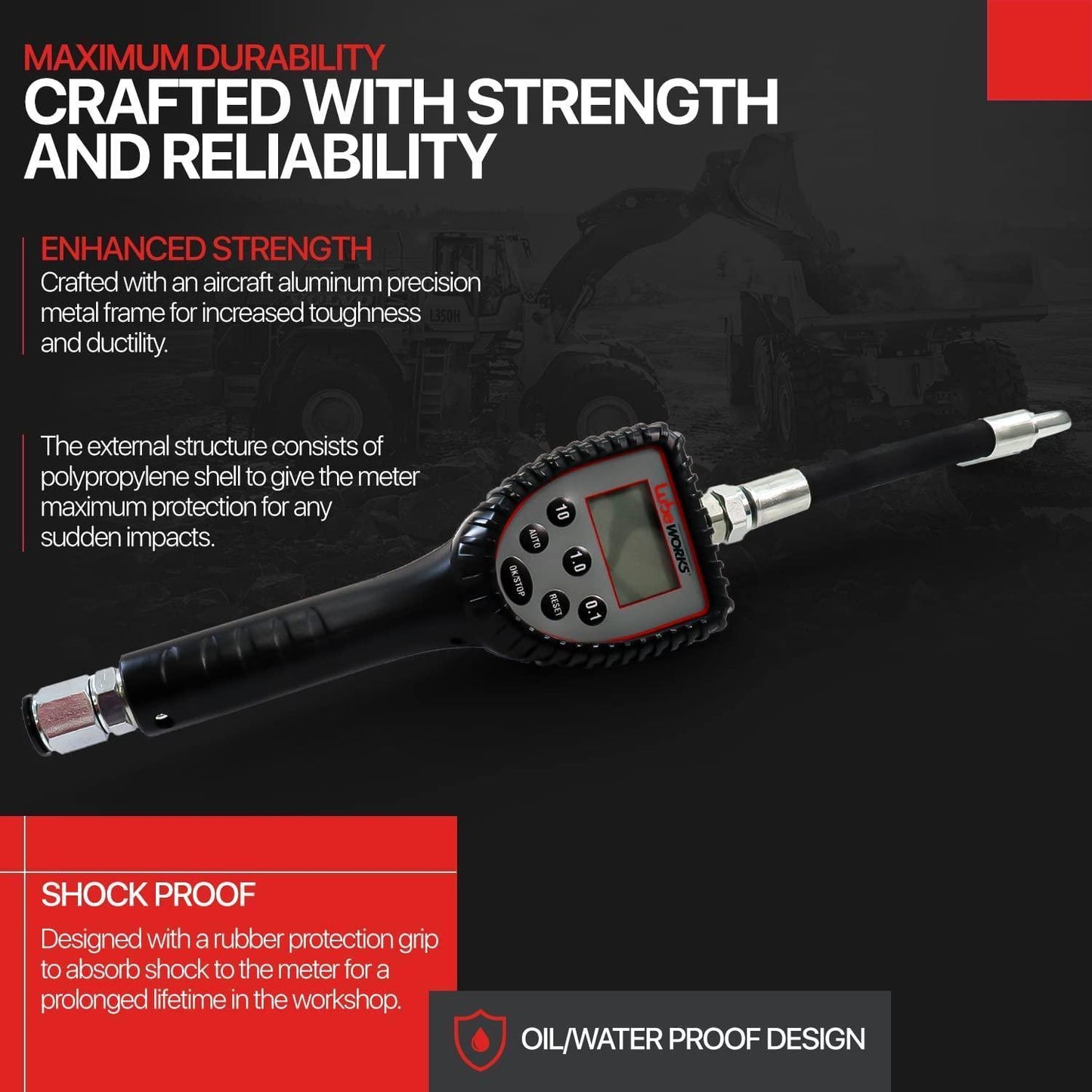Lubeworks Oil Gun - 10GPM, 1/2" NPT Inlet, Flexible Nozzle & Locking Trigger Oil Gun