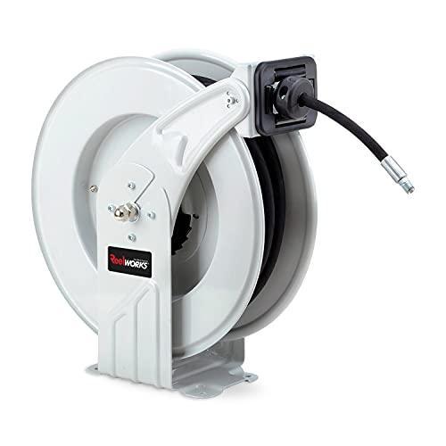 REELWORKS Grease-Hose-Reel Retractable 1/4" Inch x 50' Ft Long Premium Commercial Steel Grease Hose Reel