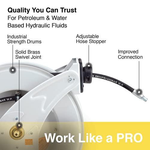 REELWORKS Grease-Hose-Reel Retractable 1/4" Inch x 50' Ft Long Premium Commercial Steel Grease Hose Reel