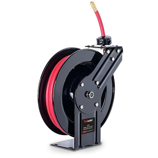 ReelWorks Industrial Retractable Air Hose Reel - 3/8" x  25'FT, 1/4" NPT Connections, Single Arm Air Hose Reel
