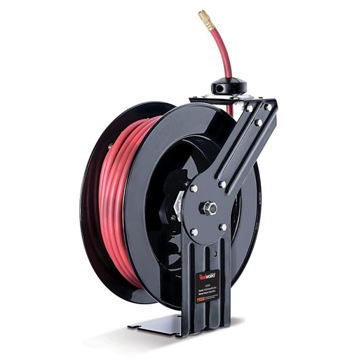 ReelWorks Industrial Retractable Air Hose Reel - 3/8" x  50'FT, 1/4" MNPT Connections, Single Arm Air Hose Reel