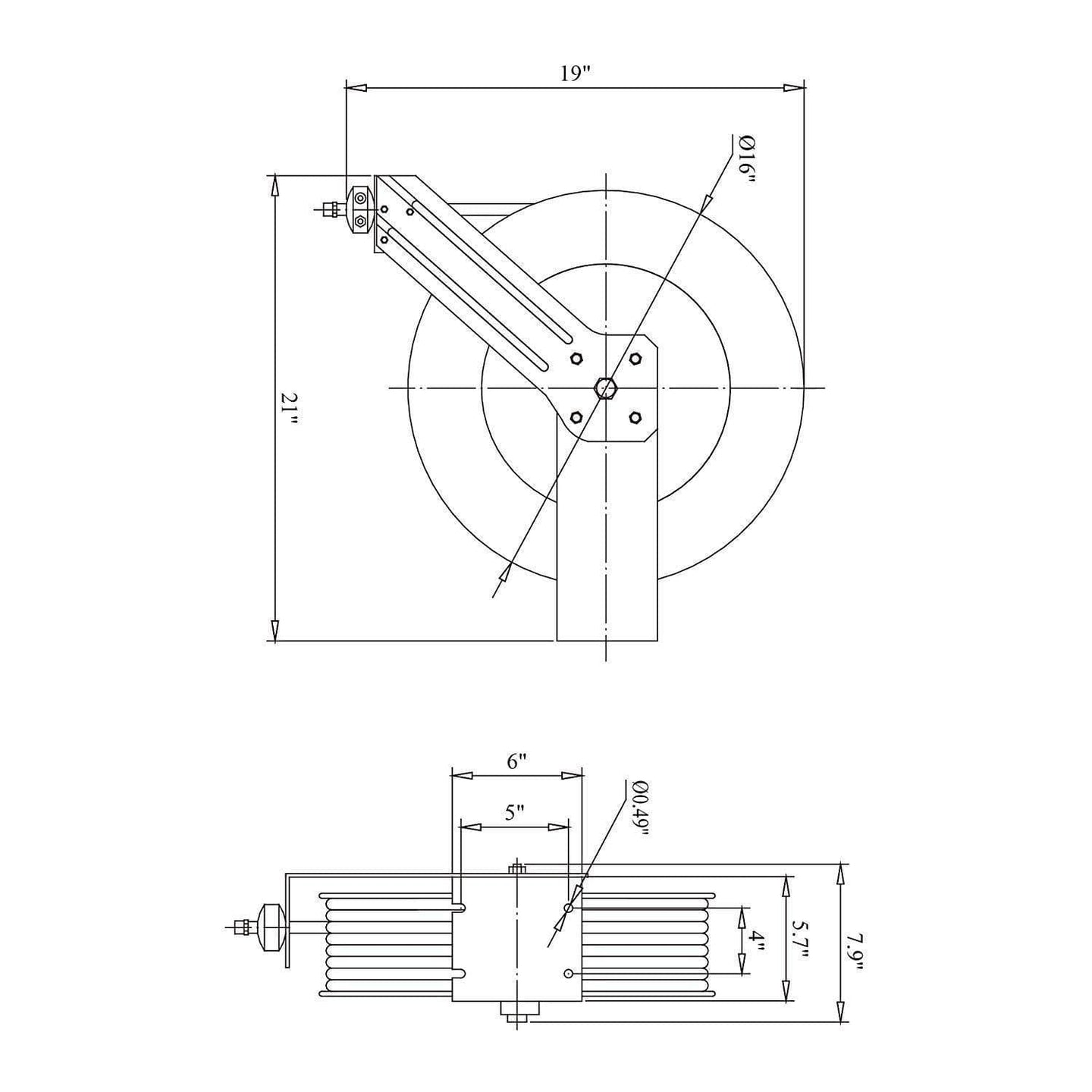 ReelWorks Industrial Retractable Air Hose Reel - 3/8" x  50'FT, 1/4" MNPT Connections, Single Arm Air Hose Reel