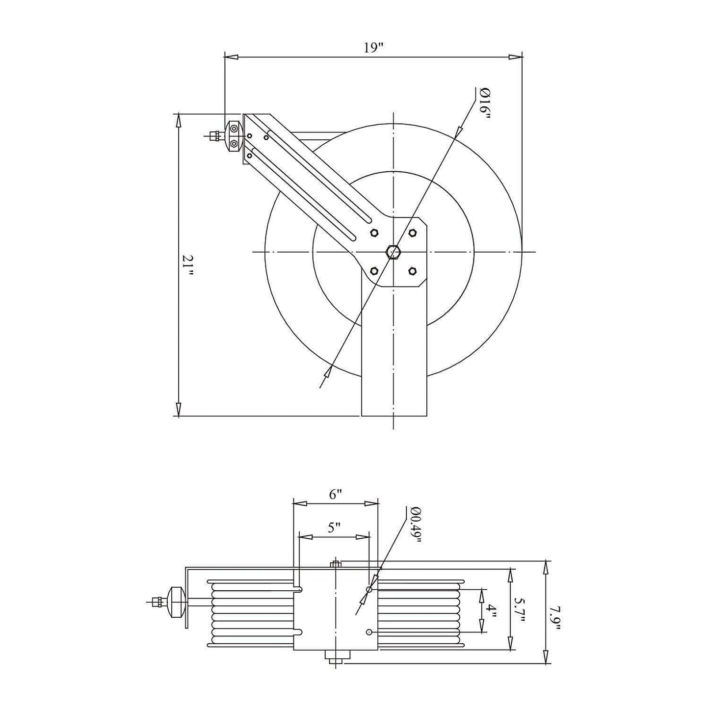 ReelWorks Industrial Retractable Air Hose Reel - 3/8" x  50'FT, 1/4" MNPT Connections, Single Arm Air Hose Reel