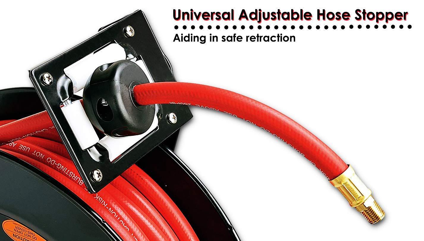 ReelWorks Industrial Retractable Air Hose Reel - 3/8" x  50'FT, 1/4" MNPT Connections, Single Arm Air Hose Reel