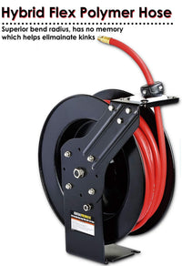 ReelWorks Industrial Retractable Air Hose Reel - 3/8" x  50'FT, 1/4" MNPT Connections, Single Arm Air Hose Reel