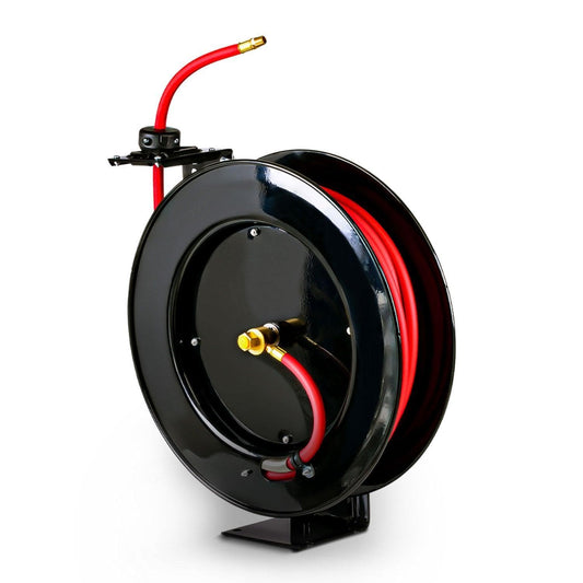 ReelWorks Industrial Retractable Air Hose Reel - 3/8" x 80' Ft, 300 PSI Max, 1/4" MNPT Connections, Single Arm