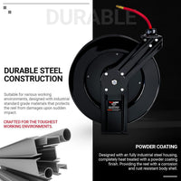 ReelWorks Industrial Retractable Air Hose Reel - 3/8" x 80' Ft, 300 PSI Max, 1/4" MNPT Connections, Single Arm Air Hose Reel