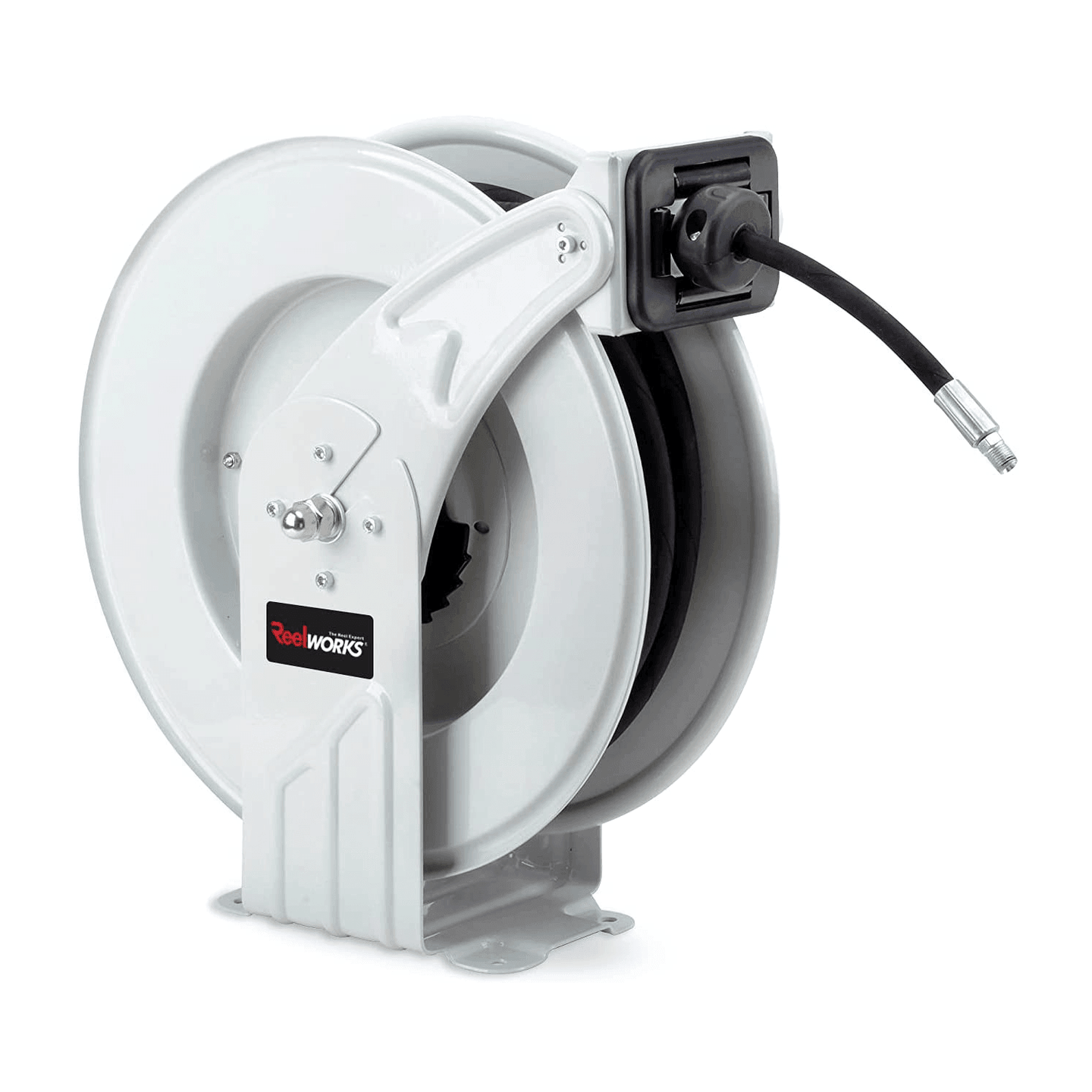 ReelWorks Industrial Retractable Grease Hose Reel - 1/4" x  50'FT, 1/4" MNPT Connections, Single Arm Grease Hose Reel