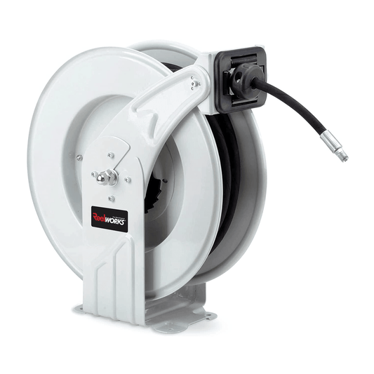 ReelWorks Industrial Retractable Grease Hose Reel - 1/4" x  50'FT, 1/4" MNPT Connections, Single Arm Grease Hose Reel