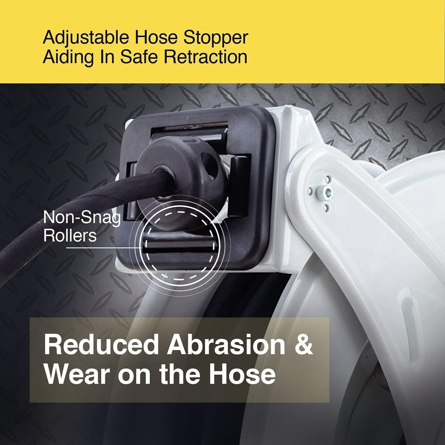 ReelWorks Industrial Retractable Grease Hose Reel - 1/4" x  50'FT, 1/4" MNPT Connections, Single Arm Grease Hose Reel