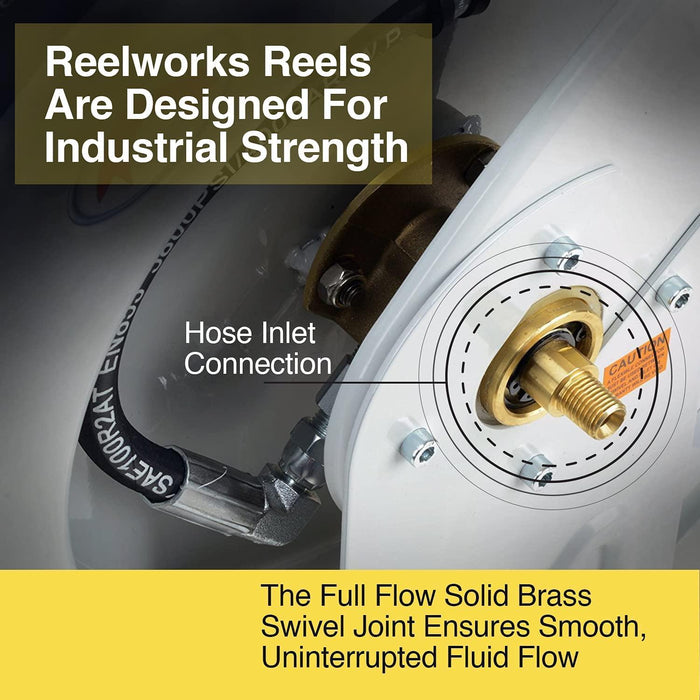 ReelWorks Industrial Retractable Grease Hose Reel - 1/4" x  50'FT, 1/4" MNPT Connections, Single Arm Grease Hose Reel