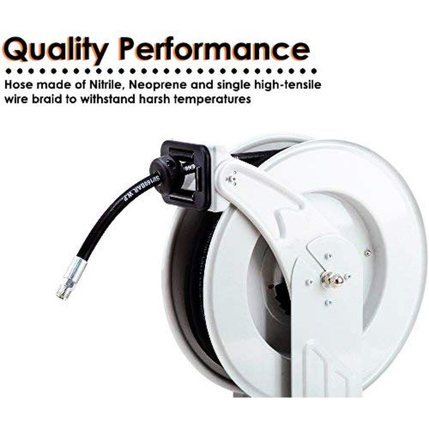 ReelWorks Industrial Retractable Oil Hose Reel - 1/2" x  50'FT, 1/2" MNPT Connections, Dual Arm Oil Hose Reel