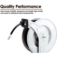 ReelWorks Industrial Retractable Oil Hose Reel - 1/2" x  50'FT, 1/2" MNPT Connections, Dual Arm Oil Hose Reel