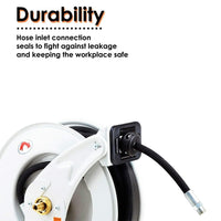 ReelWorks Industrial Retractable Oil Hose Reel - 1/2" x  50'FT, 1/2" MNPT Connections, Dual Arm Oil Hose Reel