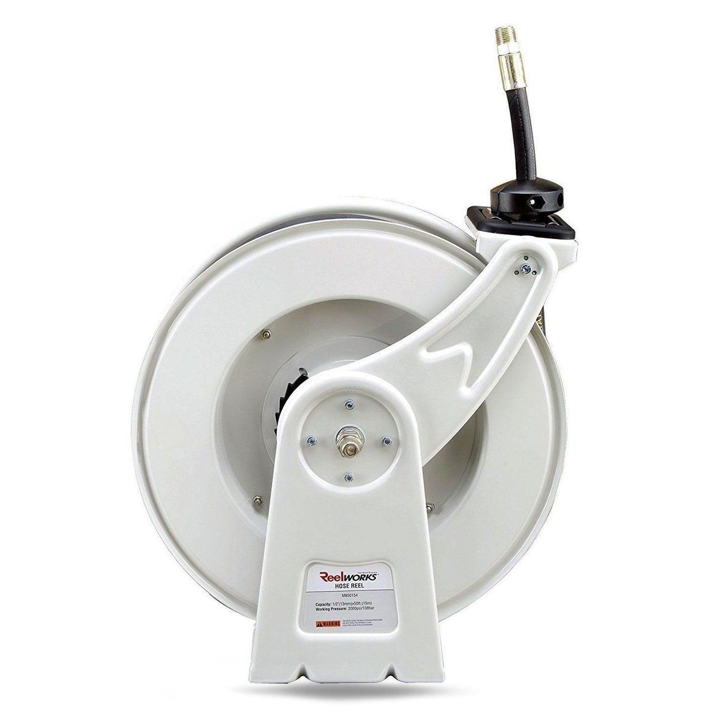 ReelWorks Industrial Retractable Oil Hose Reel - 1/2" x  50'FT, 1/2" MNPT Connections, Single Arm Oil Hose Reel