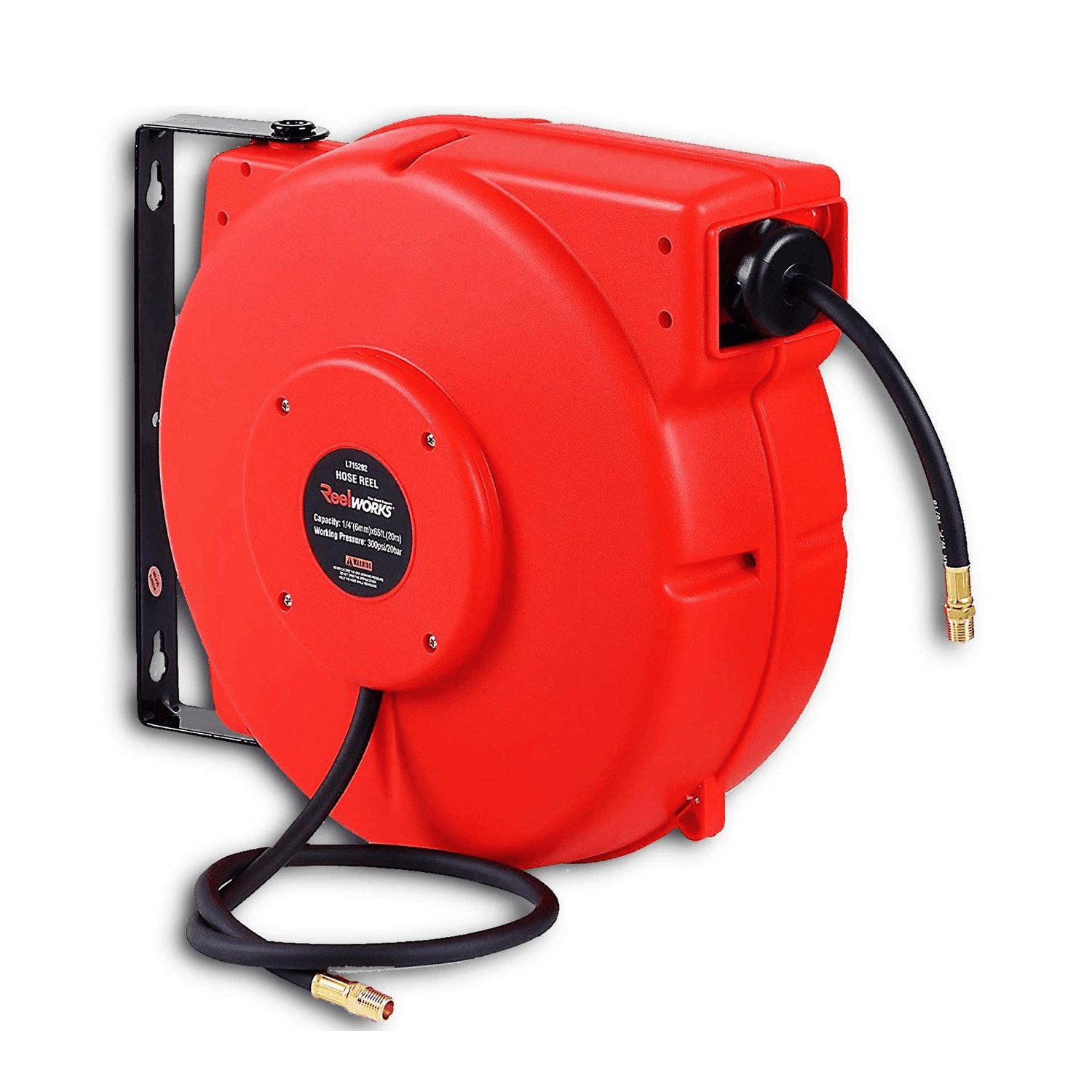 ReelWorks Mountable Retractable Air Hose Reel - 1/4 x 65'FT, 3' Ft Lead-In  Hose, 1/4 NPT Connections