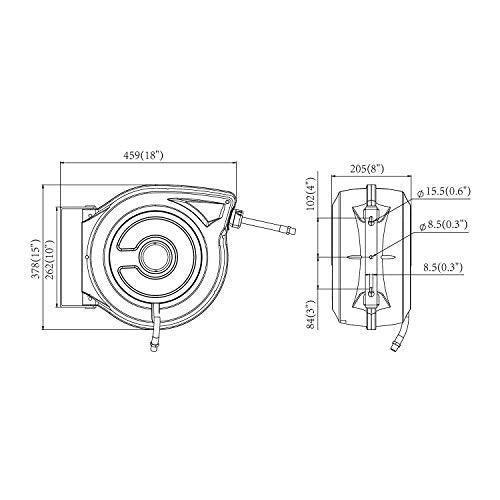 ReelWorks Mountable Retractable Air Hose Reel - 3/8" x  50'FT, 3' Ft Lead-In Hose, 1/4" NPT Connections Air Hose Reel