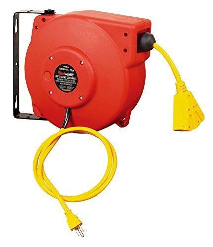ReelWorks Mountable Retractable Extension Cord Reel - 12AWG x 40' Ft, 3 Grounded Outlets, Max 15A Cord Reel