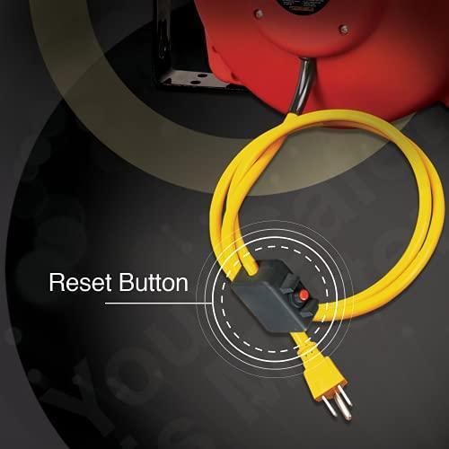 ReelWorks Mountable Retractable Extension Cord Reel - 12AWG x 40' Ft, 3 Grounded Outlets, Max 15A Cord Reel