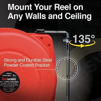 ReelWorks Mountable Retractable Extension Cord Reel - 12AWG x 40' Ft, 3 Grounded Outlets, Max 15A Cord Reel