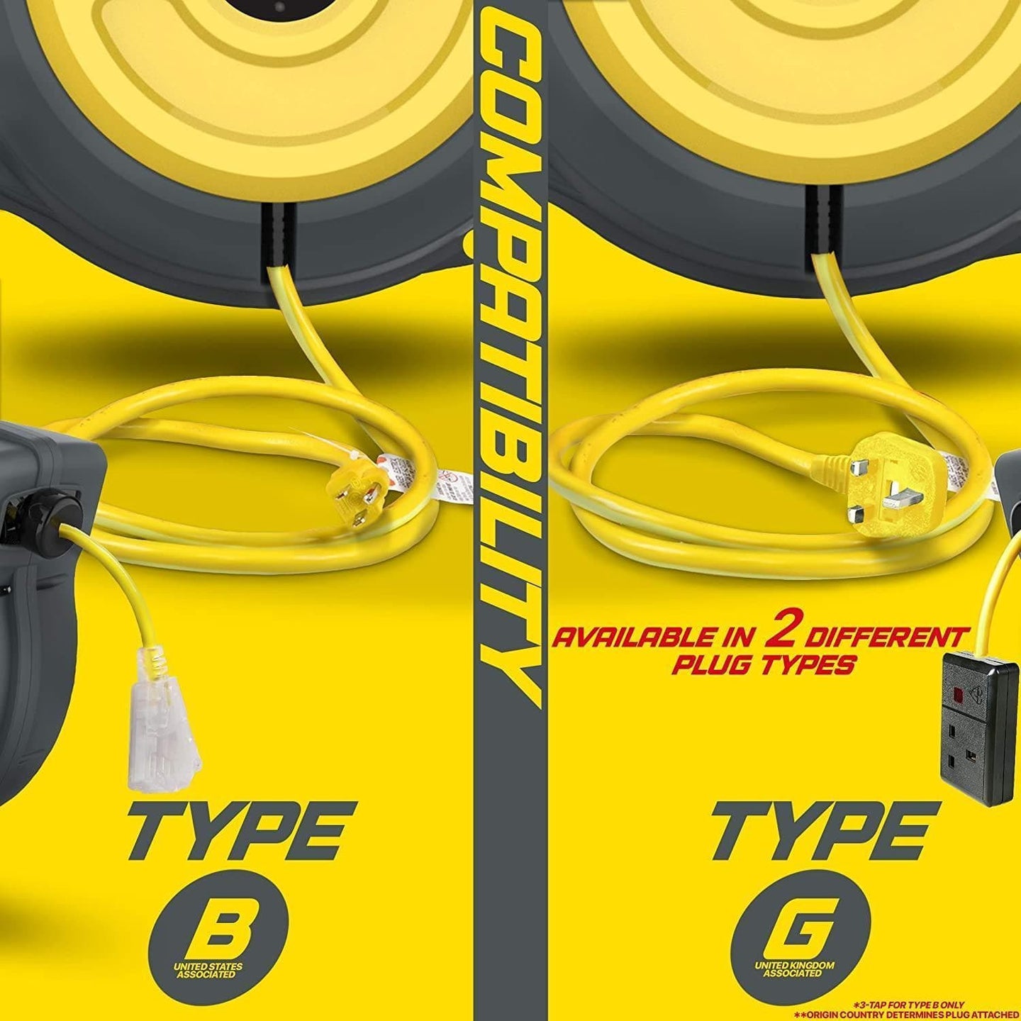 ReelWorks Mountable Retractable Extension Cord Reel - 12AWG x 50' Ft, 3 Grounded Outlets, Max 15A Cord Reel