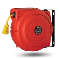 ReelWorks Mountable Retractable Extension Cord Reel - 12AWG x 65' Ft, 3 Grounded Outlets, Max 15A Cord Reel