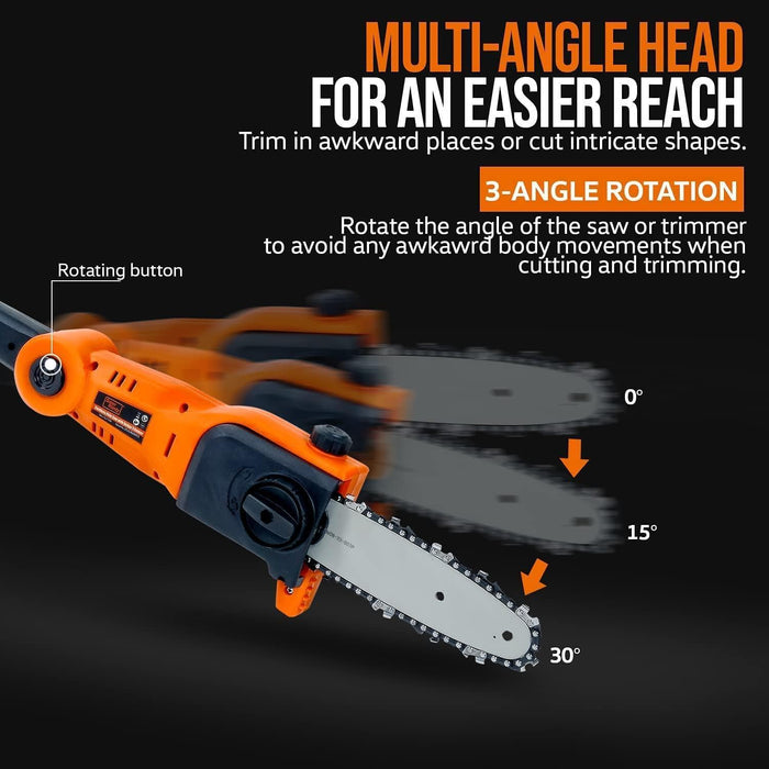 SuperHandy 2-in-1 Electric Pole Saw & Hedge Trimmer - 20V 2Ah Battery System, 8" Chainsaw, 17" Trimmer Blades Multi-Tool