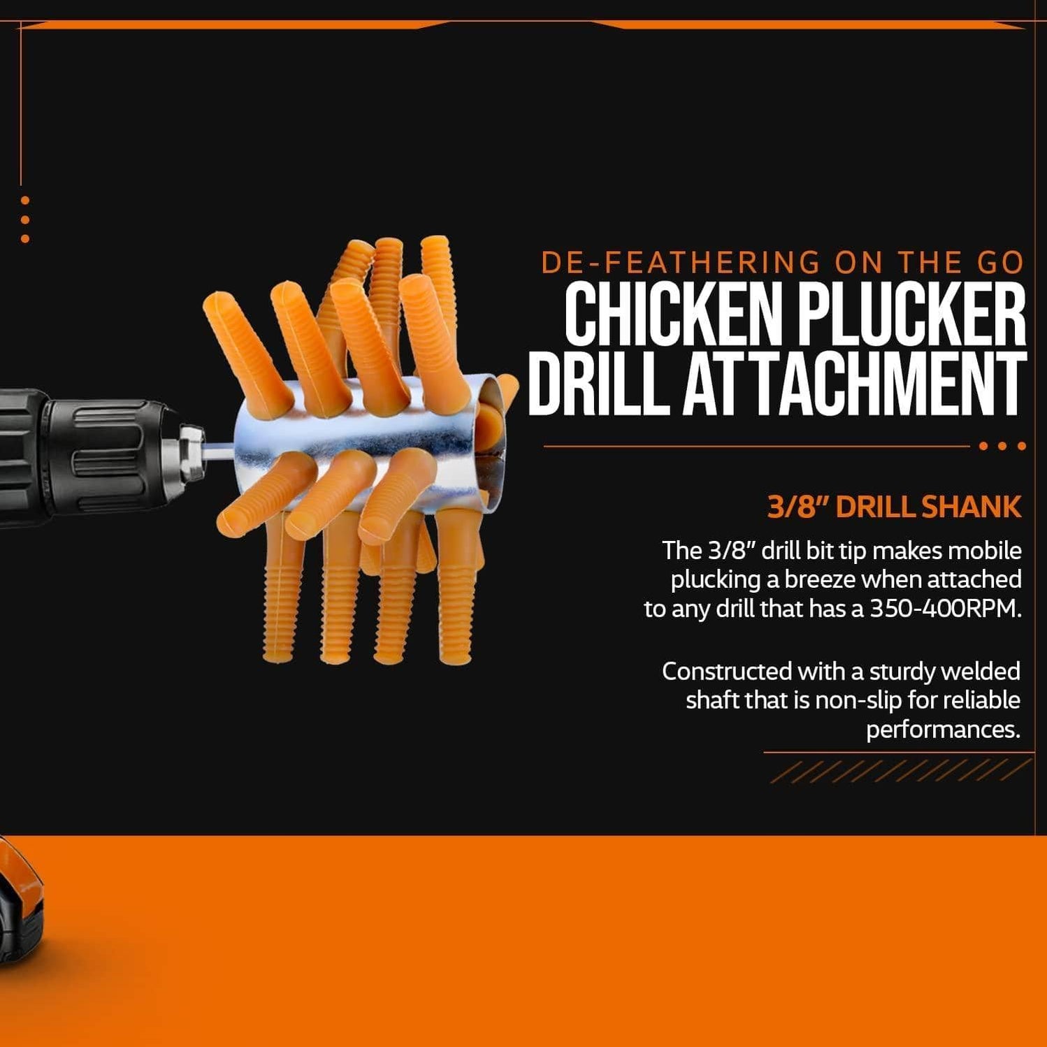 SuperHandy Chicken Plucker Drill Attachment 3/8" Shank, 21 Fingers