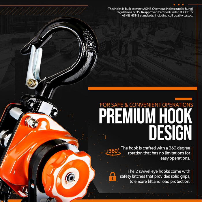 SuperHandy Crank Chain Hoist - 1/4 Ton Capacity, Aluminum Alloy, Dual Pawl Brake System Chain Hoist