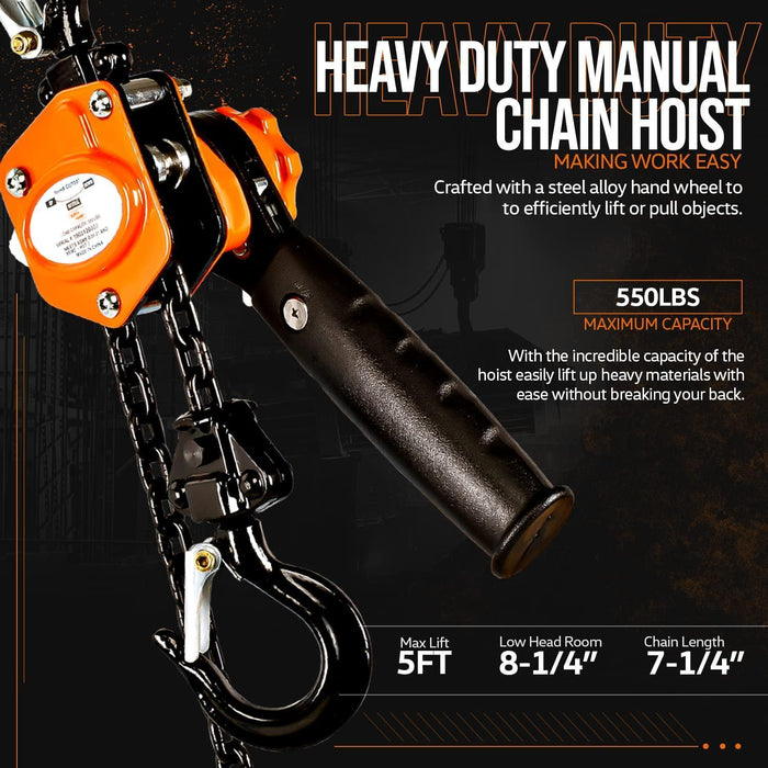SuperHandy Crank Chain Hoist - 1/4 Ton Capacity, Aluminum Alloy, Dual Pawl Brake System Chain Hoist