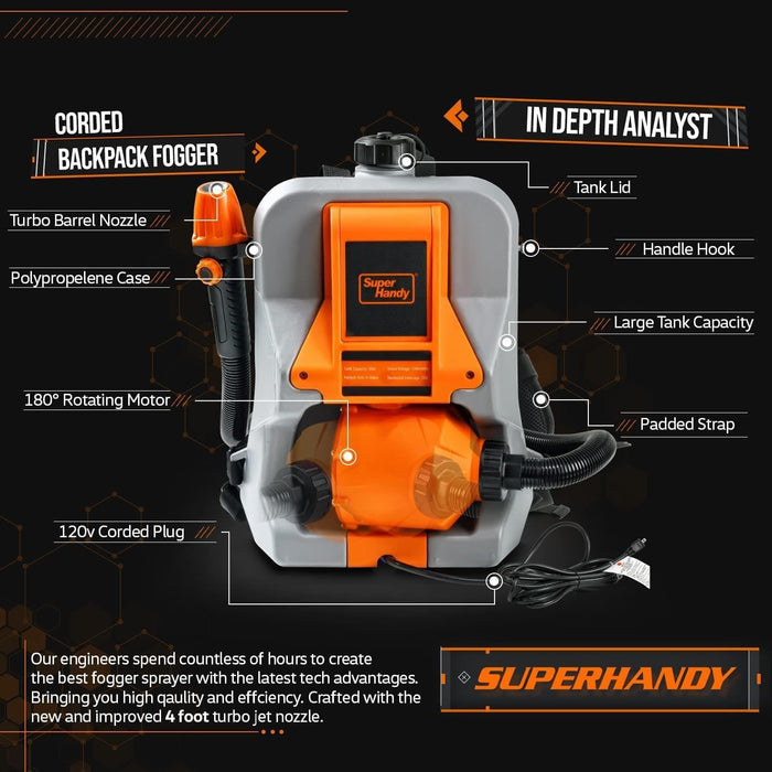 SuperHandy Electric Backpack ULV Fogger - 120V Corded, 2.6Gal, For Sanitization & Pest Control Fogger
