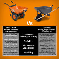 SuperHandy Electric Self-Propelled Wheelbarrow - 48V 2Ah Battery System, 330lb Max Capacity, 4 Cu. Ft Tub Wheelbarrow