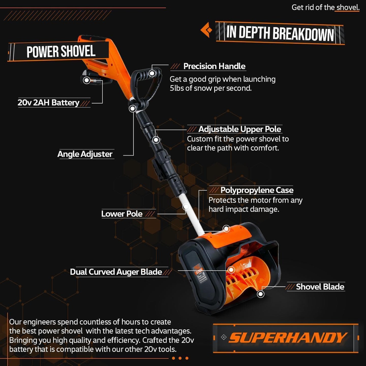 SuperHandy Electric Snow Thrower/Blower Shovel - 20V 2Ah Cordless Battery System (Orange) Snow Thrower