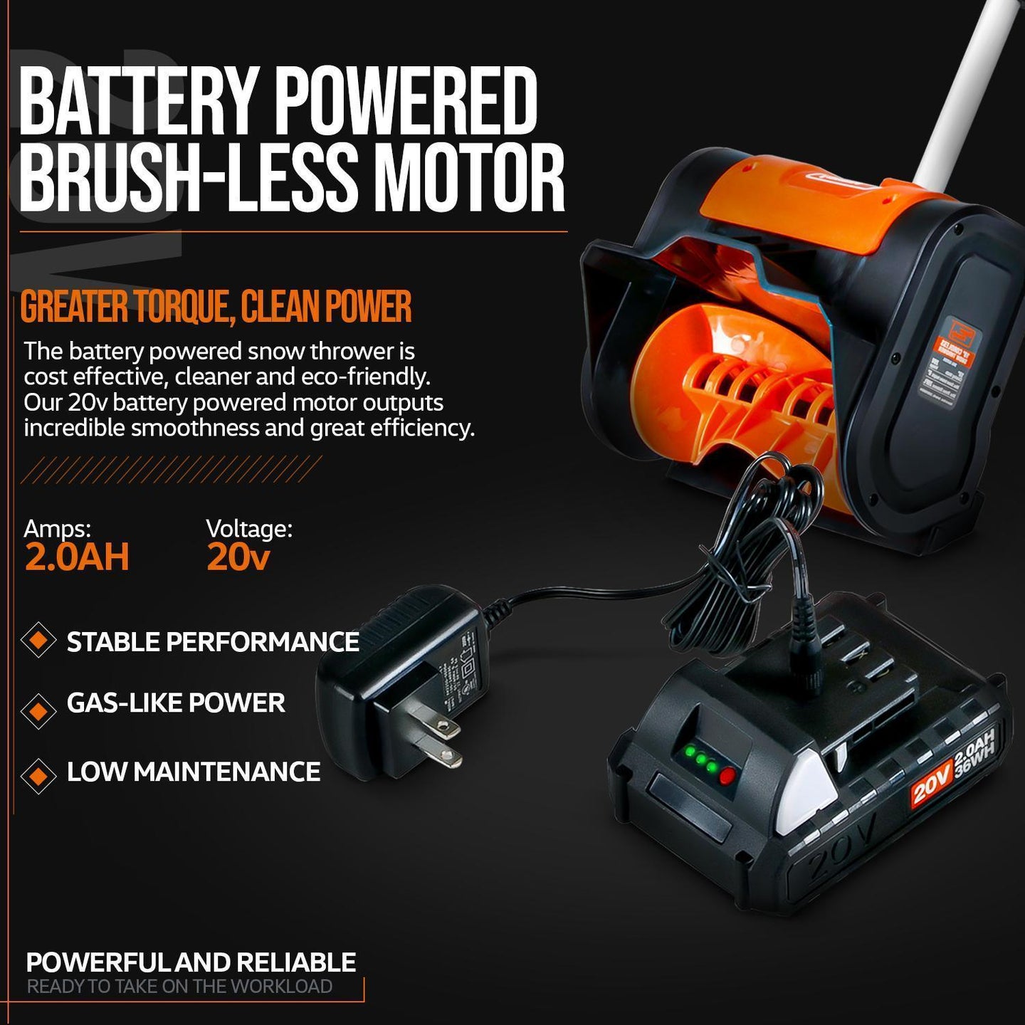 SuperHandy Electric Snow Thrower/Blower Shovel - 20V 2Ah Cordless Battery System (Orange) Snow Thrower