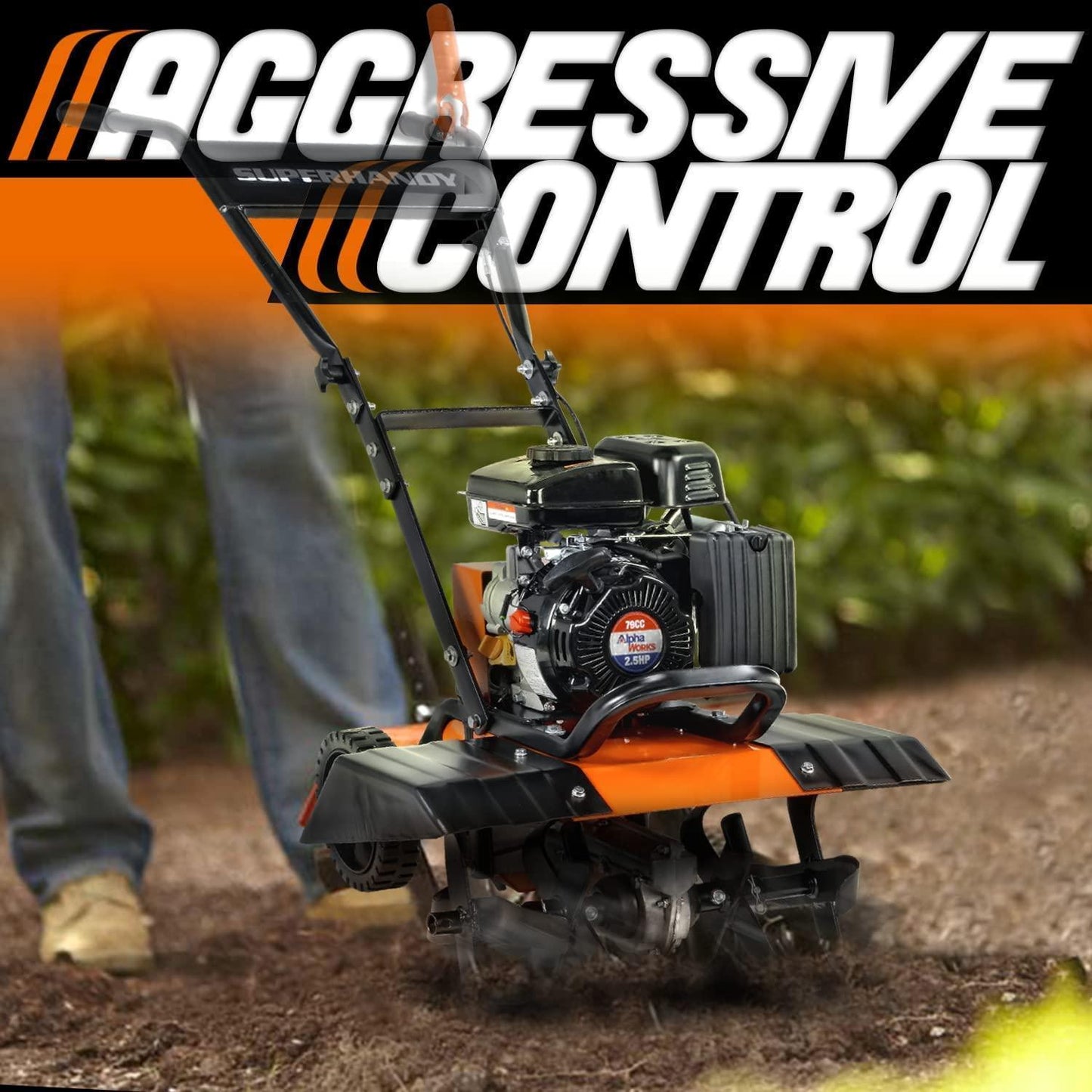 SuperHandy Heavy Duty Garden Tiller - 2.5HP Gas Engine, Adjustable Tines, 21" Tilling Width Tiller