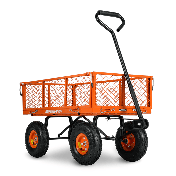 SuperHandy Heavy Duty Utility Wagon 400LB Capacity - For Hauling Wood, Tools, & Materials (Orange) Utility Wagon