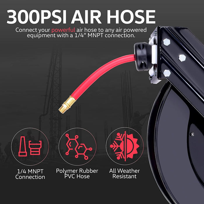 SuperHandy Industrial Retractable Air Hose Reel- 3/8in x 50ft, 1/4in Npt  Connections, Single Arm in the Air Compressor Accessories department at