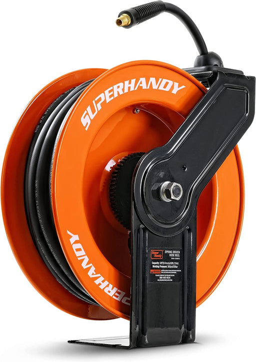 SuperHandy Industrial Retractable Air Hose Reel (Upgraded Design) - 3/8" x  50'FT, 1/4" NPT Connections, Single Arm Air Hose Reel