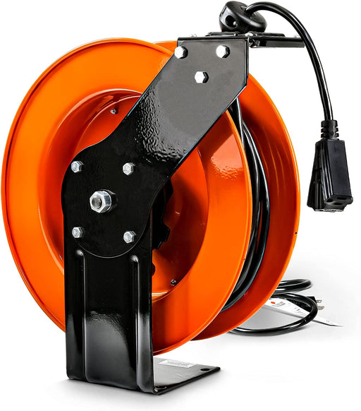 SuperHandy Industrial Retractable Extension Cord Reel - 12AWG x 80' Ft, 3  Grounded Outlets, Max 15A