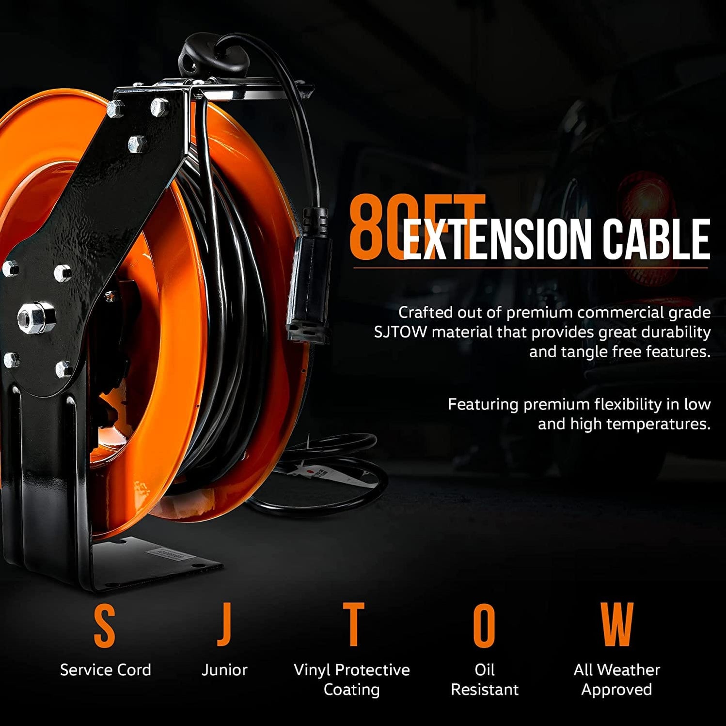 SuperHandy Industrial Retractable Extension Cord Reel 12AWG x 80' Ft Great Circle US