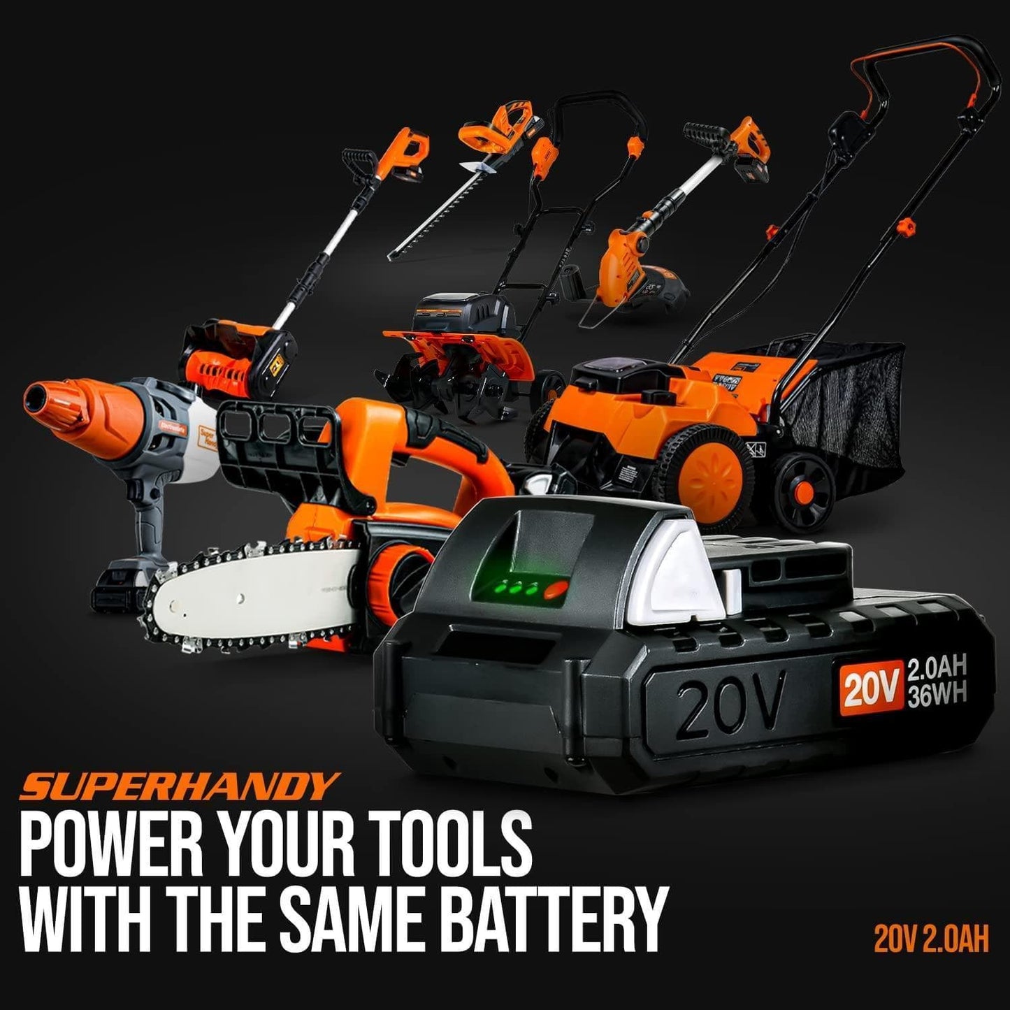 SuperHandy Lithium Ion Rechargeable Battery 20V 2Ah - For Snow Thrower, Hedge Trimmer, & Handheld Fogger 20V Battery