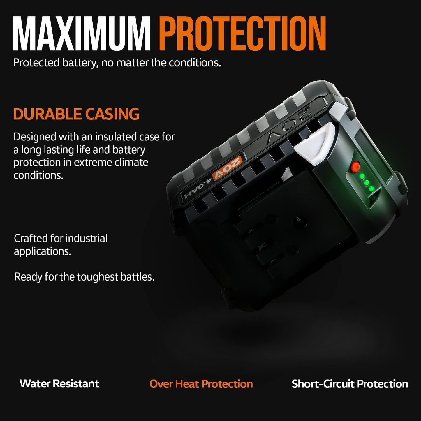 SuperHandy Lithium Ion Rechargeable Battery 20V 4Ah - For Snow Thrower, Hedge Trimmer, & Handheld Fogger 20V Battery