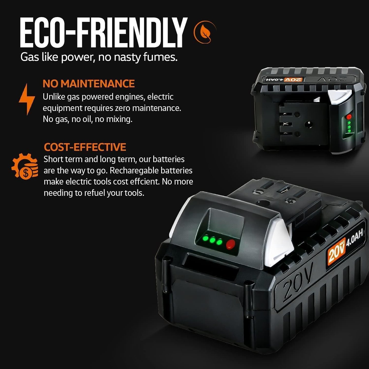 SuperHandy Lithium Ion Rechargeable Battery 20V 4Ah - For Snow Thrower, Hedge Trimmer, & Handheld Fogger 20V Battery