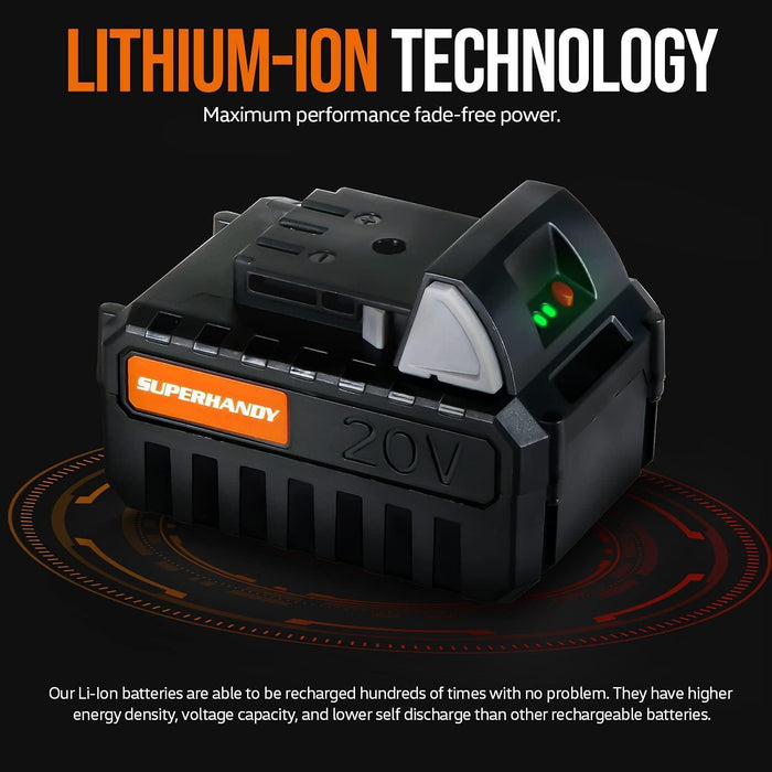 SuperHandy Lithium Ion Rechargeable Battery 20V 4Ah - For Snow Thrower, Hedge Trimmer, & Handheld Fogger 20V Battery