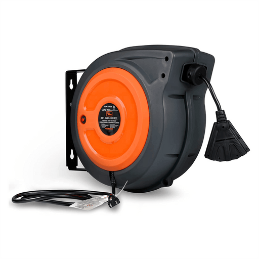 PG272 - 30' POWDER COATED METAL RETRACTABLE POWER CORD REEL, 3 OUTLETS,  SJTW 14/3 - G2S TOBEQ Inc.