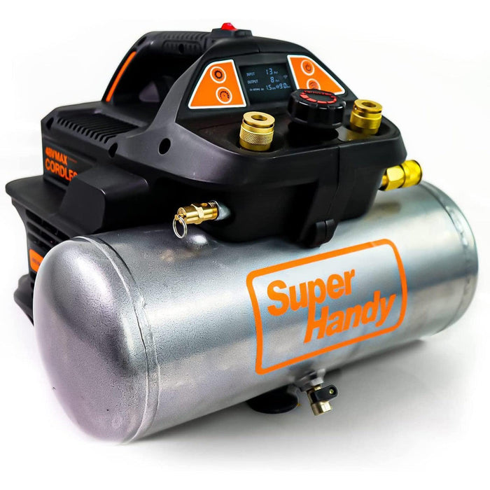 SuperHandy Portable Electric Compressor - 48V 2Ah Battery System, 2 Gal 135 PSI, Digital Gauge Display Compressor