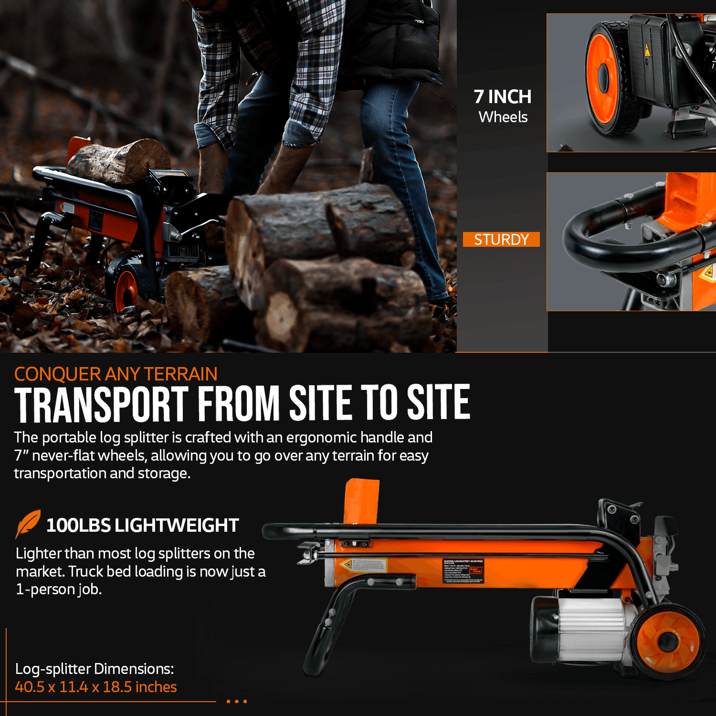 SuperHandy Portable Electric Log Splitter - 120V Corded, 6-Ton Hydraulic System, Max 10" Log Diameter Log Splitter